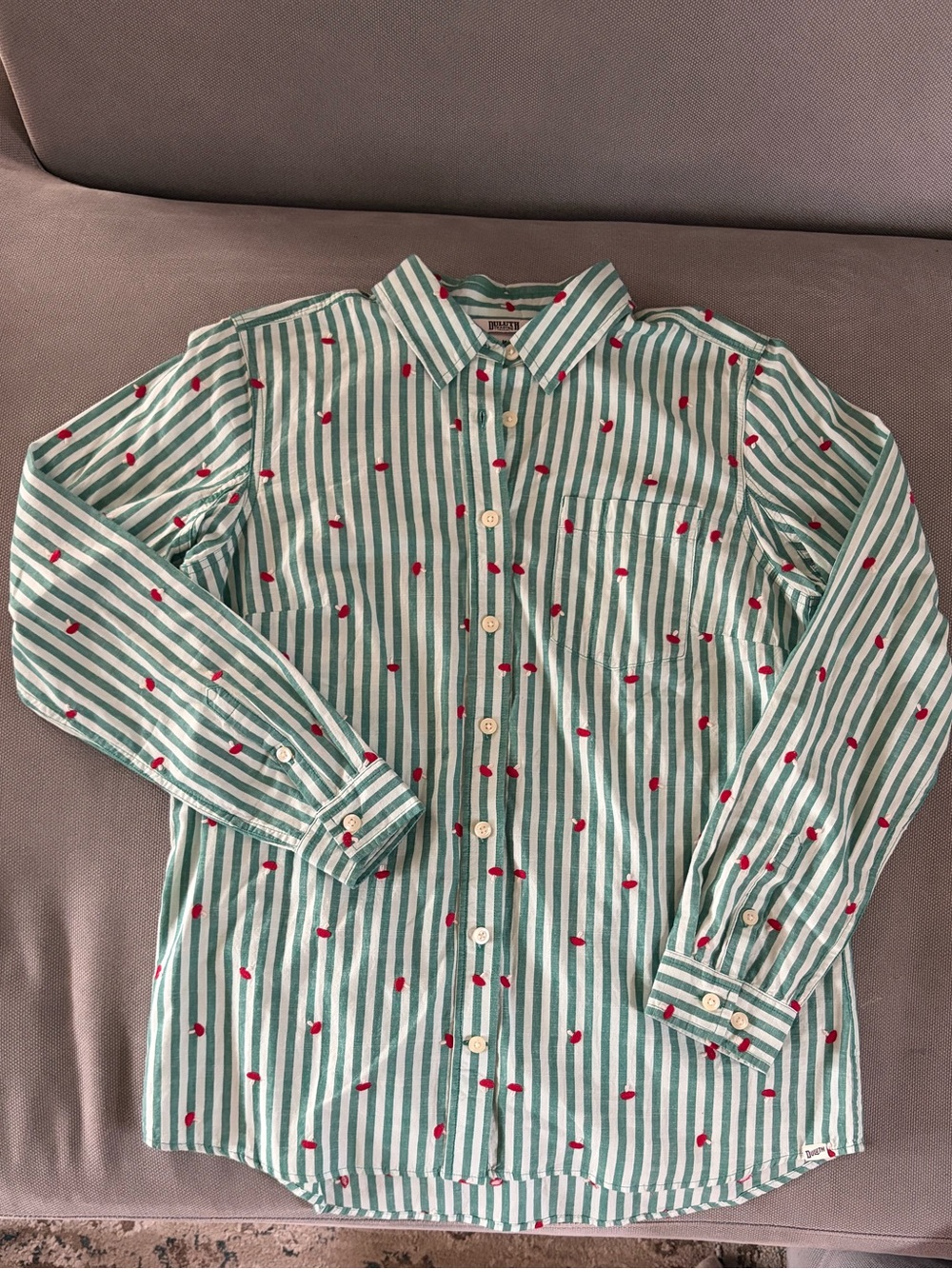 Embroidered mushroom button down shirt